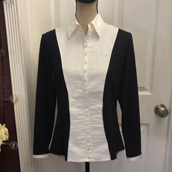 Anne Fontaine Clodie  Black Long Sleeve Shirt with White Front, M - Picture 1 of 10